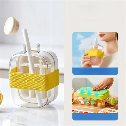 Revolutionary 2-in-1 Ice Cube Mold and Water Bottle with Straw - Effortless Ice Release and Hydration on the Go!