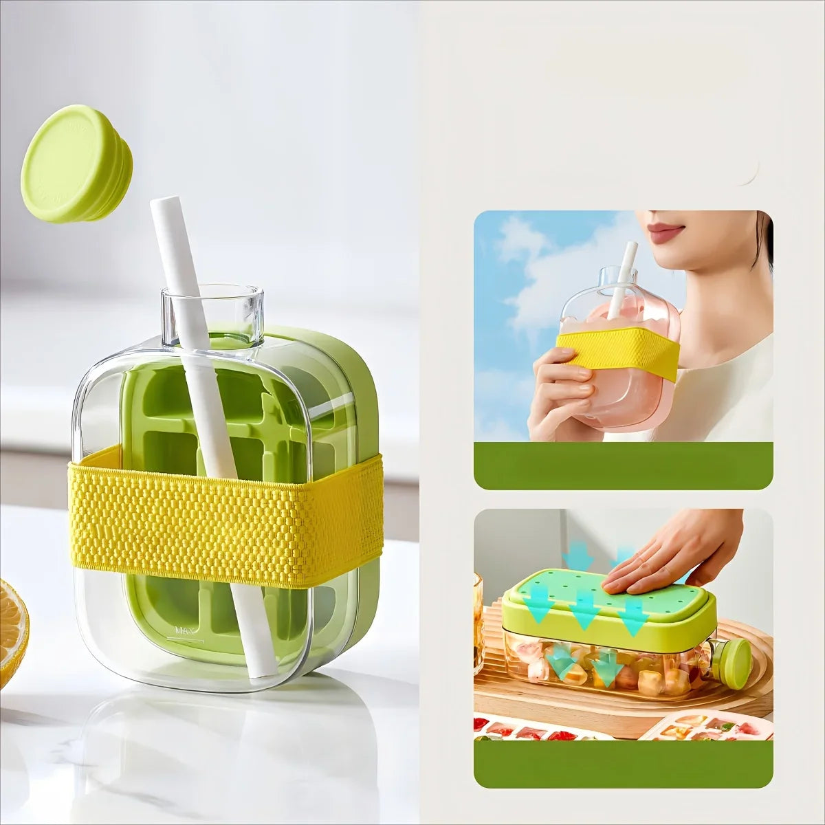 Revolutionary 2-in-1 Ice Cube Mold and Water Bottle with Straw - Effortless Ice Release and Hydration on the Go!