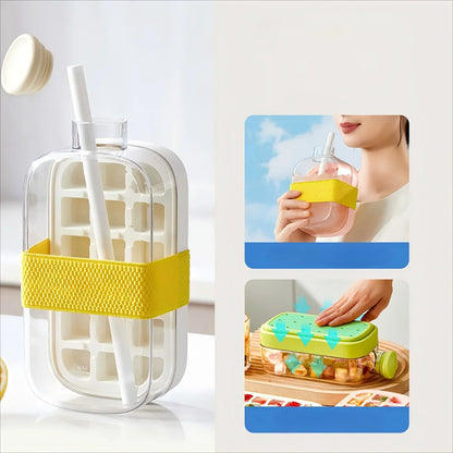 Revolutionary 2-in-1 Ice Cube Mold and Water Bottle with Straw - Effortless Ice Release and Hydration on the Go!