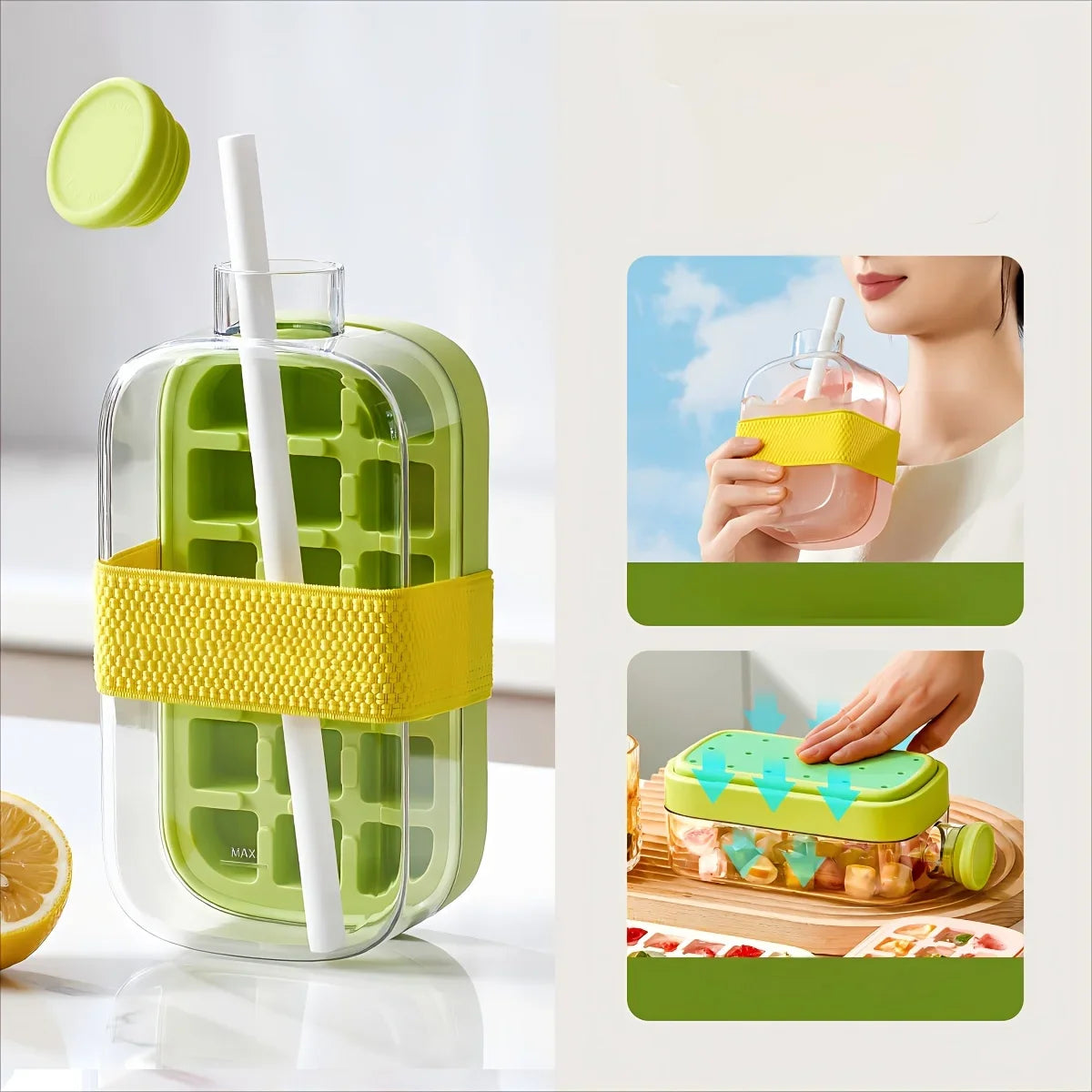 Revolutionary 2-in-1 Ice Cube Mold and Water Bottle with Straw - Effortless Ice Release and Hydration on the Go!