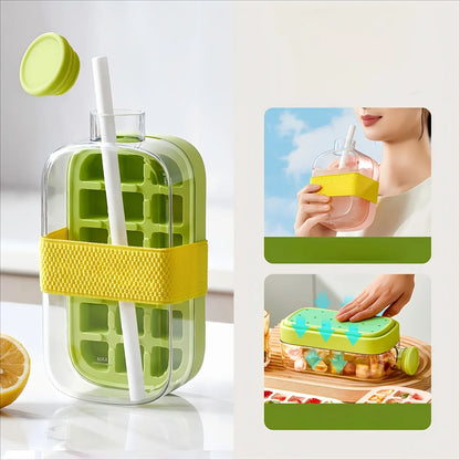 Revolutionary 2-in-1 Ice Cube Mold and Water Bottle with Straw - Effortless Ice Release and Hydration on the Go!